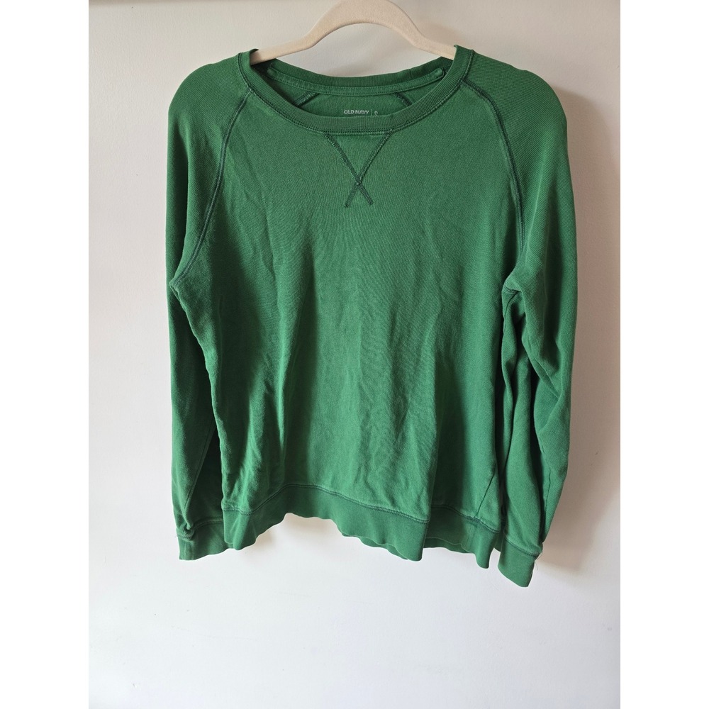 Old Navy Mens Green Raglan Sweatshirt V-Stitch Cotton French Terry Small